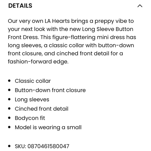 BNWT LA Hearts Long Sleeve Button Front Dress - Picture 9 of 9